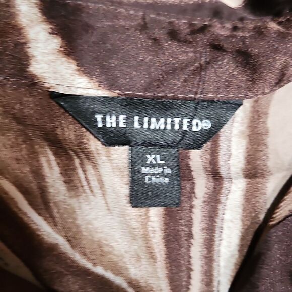 The Limited Choc Brown Swirl Silky Long Sleeve Button Top - Picture 3 of 5